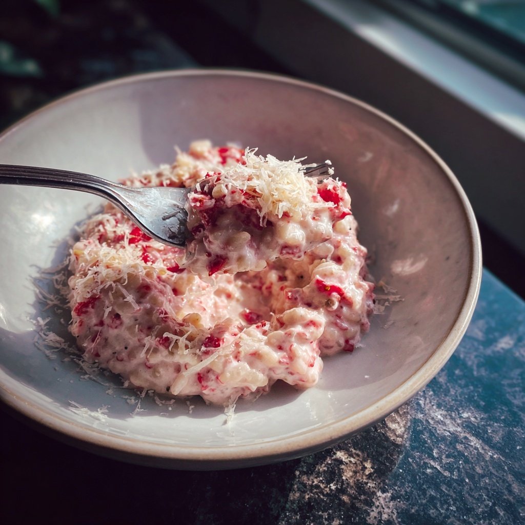 Cremiges Valentinsrisotto mit Erdbeernote