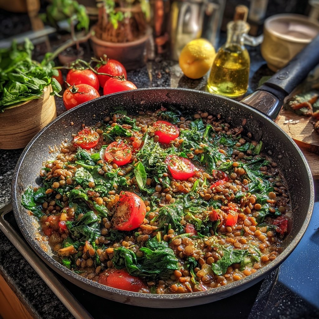 Kalorienarme Linsenpfanne Mit Spinat